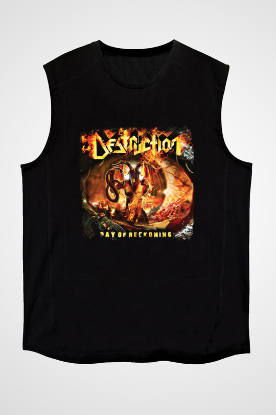 Destruction Baskılı Unisex Siyah Kolsuz Tişört