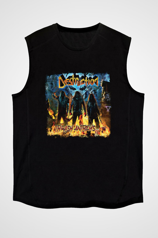 Destruction Baskılı Unisex Siyah Kolsuz Tişört