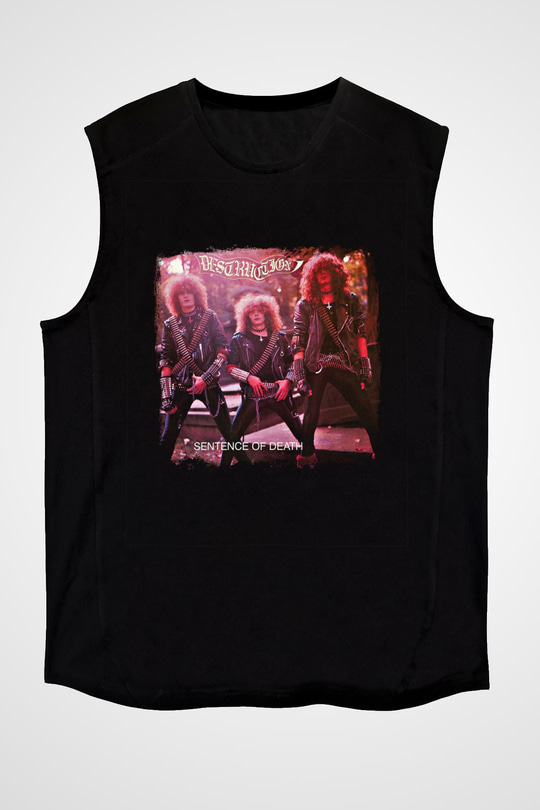 Destruction Baskılı Unisex Siyah Kolsuz Tişört