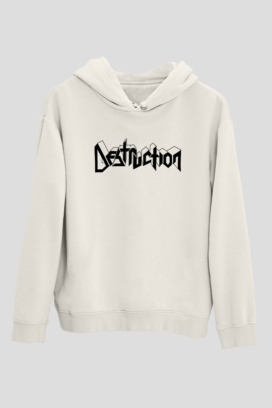 Destruction Beyaz Unisex Kapşonlu Sweatshirt