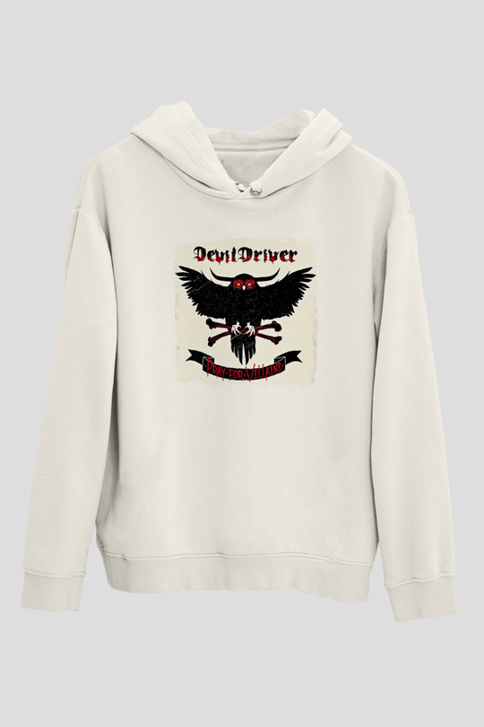 Devil Driver Baskılı Unisex Beyaz Hoodie