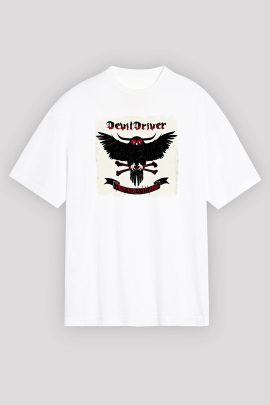 Devil Driver Baskılı Unisex Beyaz Oversize Tişört
