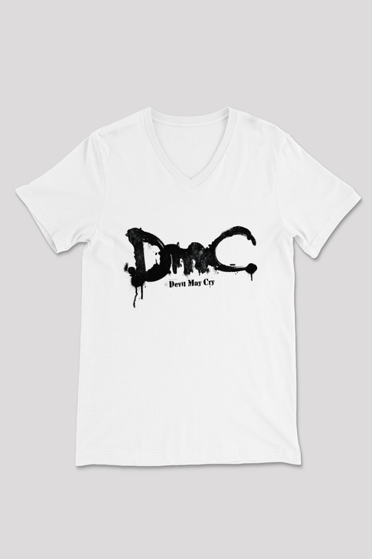 Devil May Cry Beyaz Unisex V Yaka Tişört T-Shirt