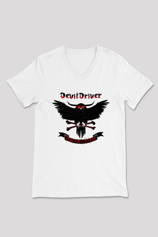 DevilDriver Beyaz Unisex V Yaka Tişört