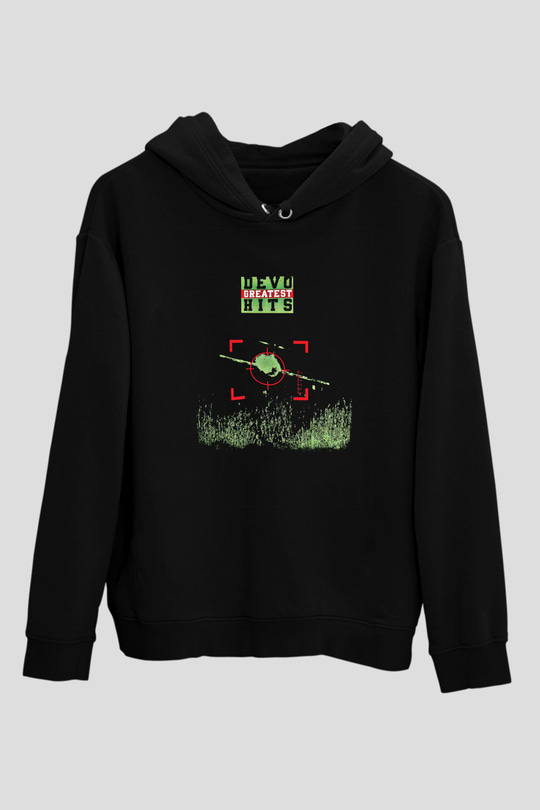 Devo Baskılı Unisex Siyah Hoodie
