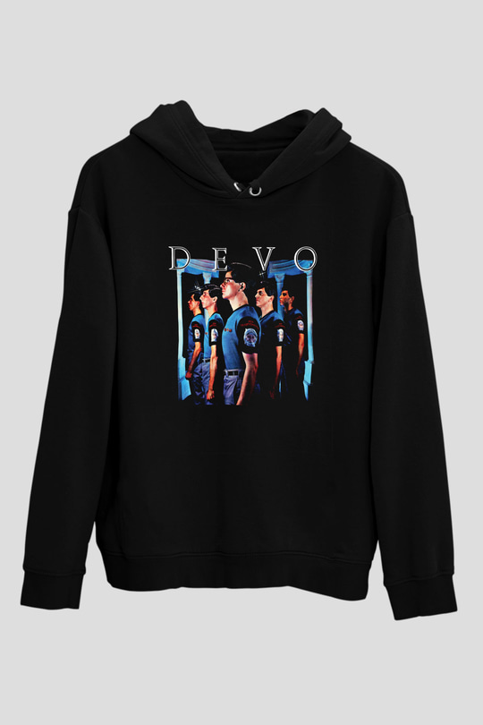 Devo Baskılı Unisex Siyah Hoodie