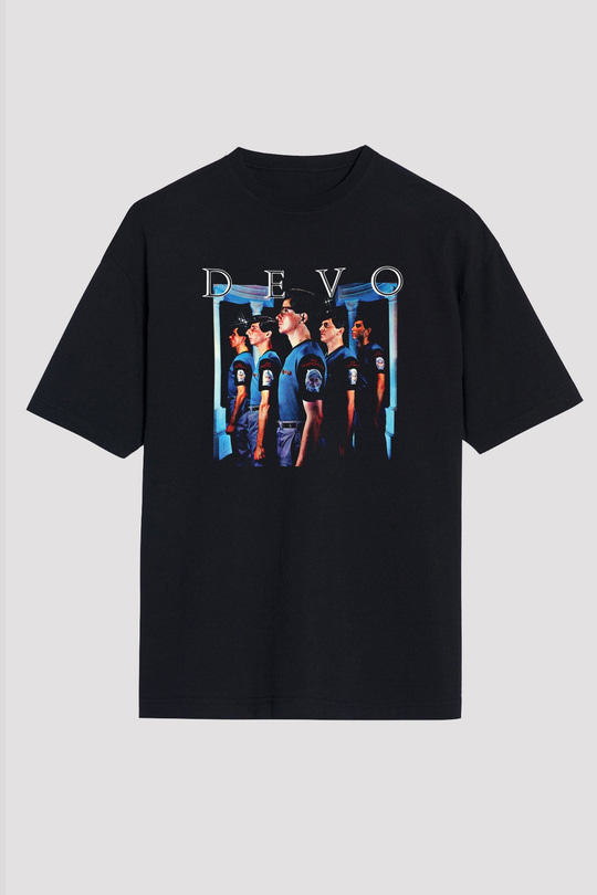 Devo Baskılı Unisex Siyah Oversize Tişört