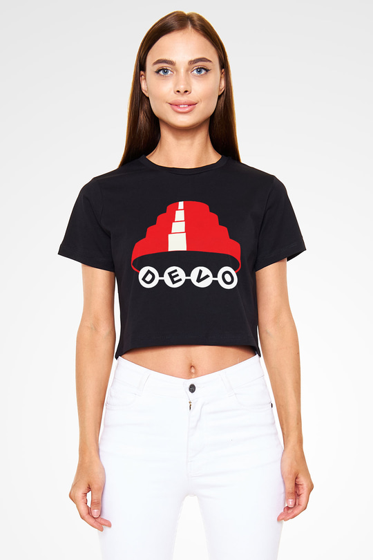 Devo Siyah Crop Top Tişört