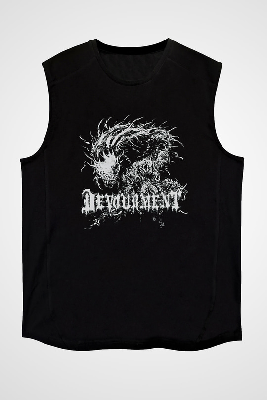 Devourment Baskılı Unisex Siyah Kolsuz Tişört - Tshirt
