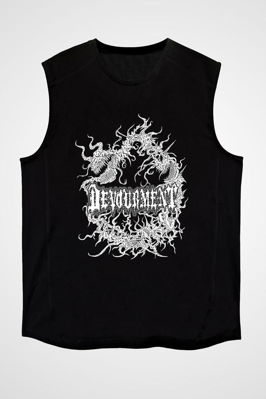Devourment Baskılı Unisex Siyah Kolsuz Tişört - Tshirt