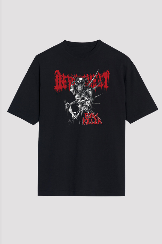 Devourment Baskılı Unisex Siyah Oversize Tişört - Tshirt