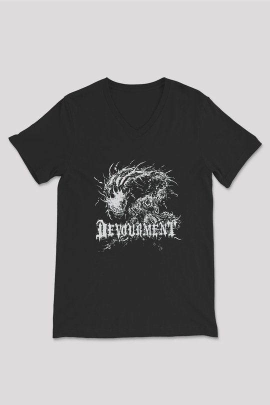 Devourment Baskılı Unisex Siyah V Yaka Tişört - Tshirt