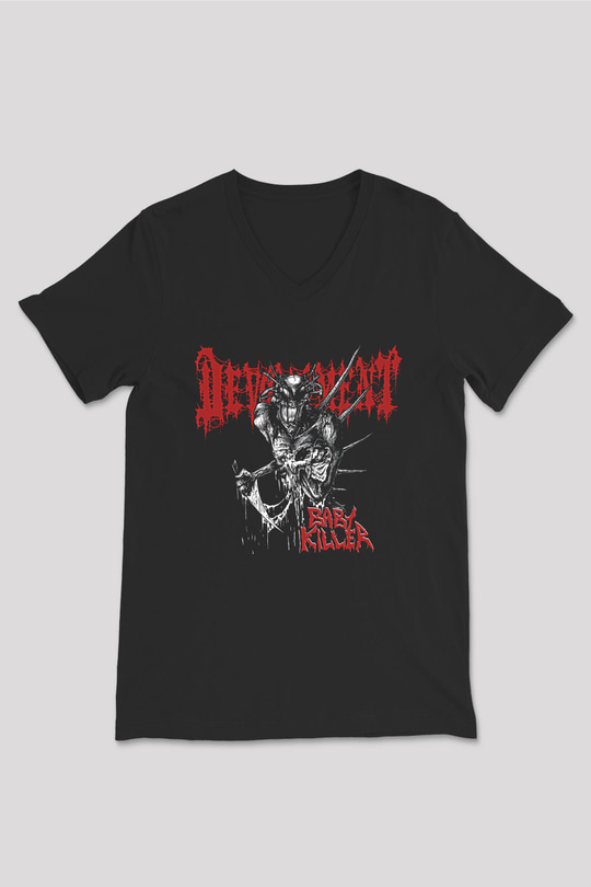 Devourment Baskılı Unisex Siyah V Yaka Tişört - Tshirt