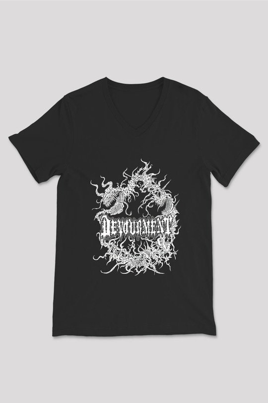 Devourment Baskılı Unisex Siyah V Yaka Tişört - Tshirt