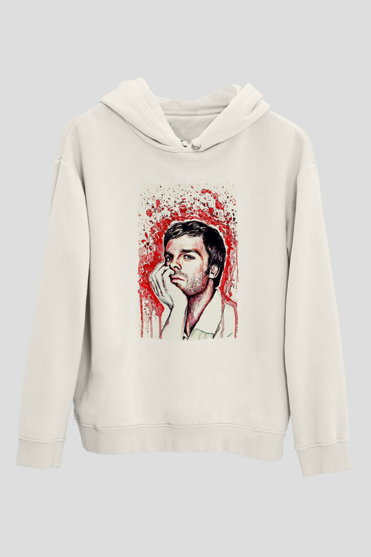 Dexter Baskılı Beyaz Unisex Hoodie