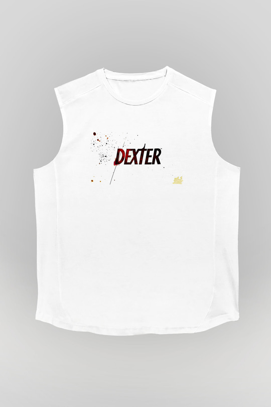 Dexter Baskılı Beyaz Unisex Kolsuz Tişört - Tshirt