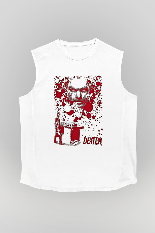 Dexter Baskılı Beyaz Unisex Kolsuz Tişört - Tshirt