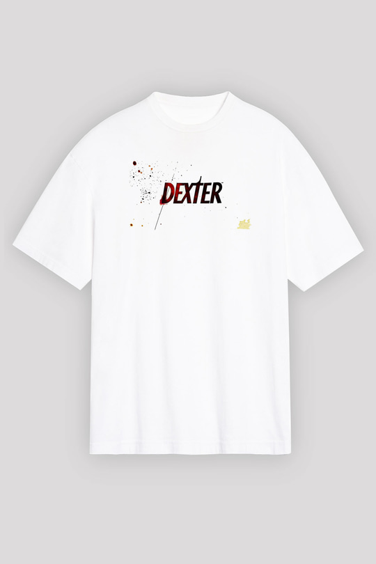 Dexter Baskılı Beyaz Unisex Oversize Tişört - Tshirt