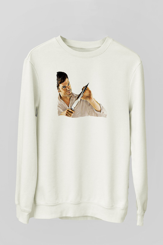Dexter Baskılı Beyaz Unisex Sweatshirt