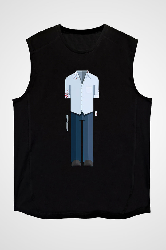 Dexter Baskılı Unisex Siyah Kolsuz Tişört - Tshirt