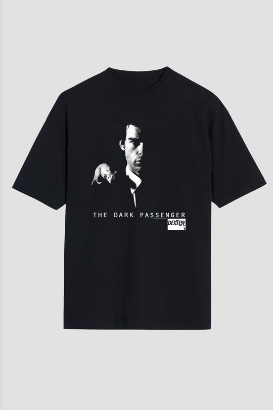 Dexter Baskılı Unisex Siyah Oversize Tişört - Tshirt