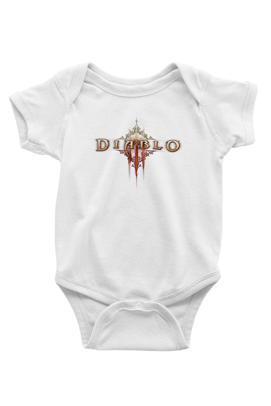 Diablo Baskılı Beyaz Unisex Bebek Body - Zıbın