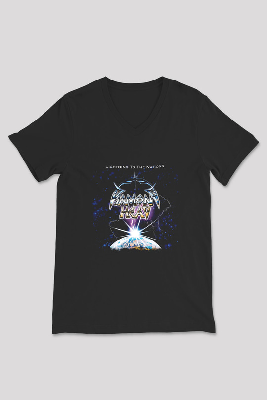 Diamond Head Baskılı Unisex Siyah V Yaka Tişört