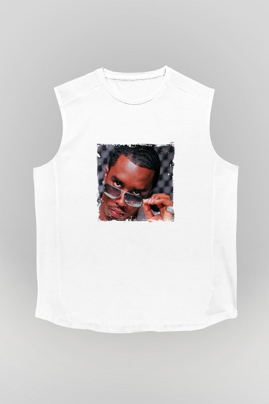 Diddy Baskılı Unisex Beyaz Kolsuz Tişört