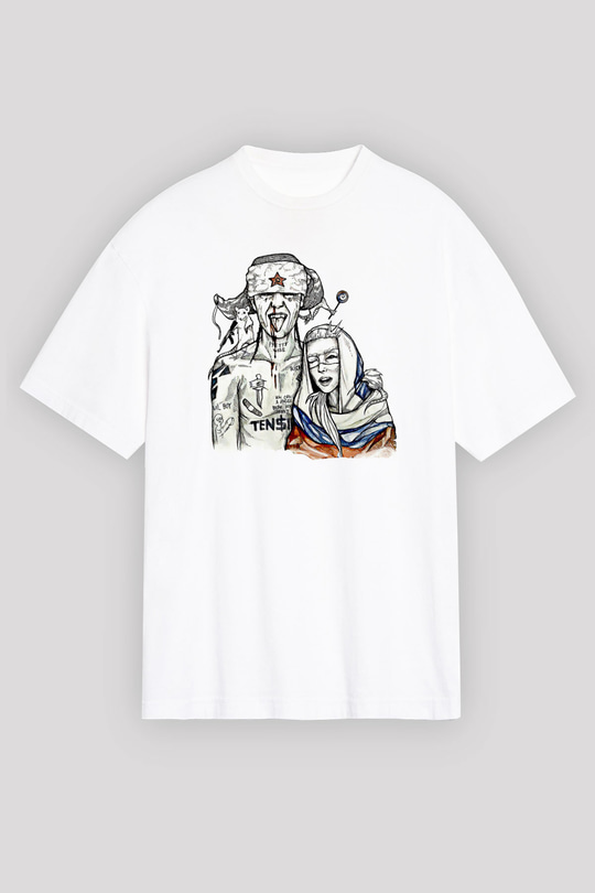 Die Antwoord Baskılı Beyaz Unisex Oversize Tişört - Tshirt