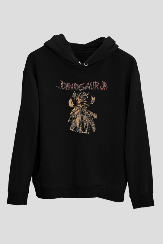 Dinosaur Jr Baskılı Unisex Siyah Kapüşonlu Sweatshirt
