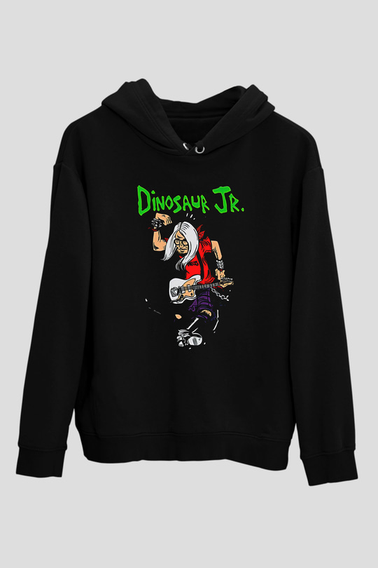 Dinosaur Jr Baskılı Unisex Siyah Kapüşonlu Sweatshirt