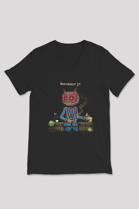 Dinosaur Jr Baskılı Unisex Siyah V Yaka Tişört - Tshirt