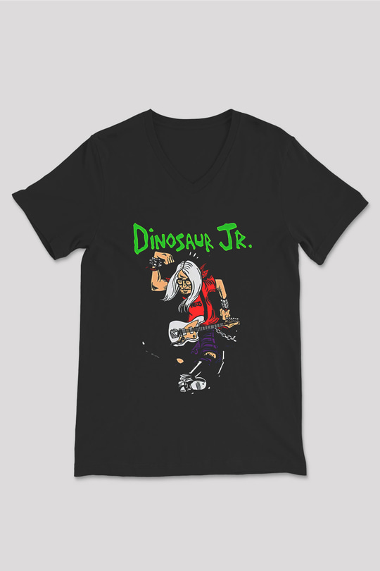 Dinosaur Jr Baskılı Unisex Siyah V Yaka Tişört - Tshirt