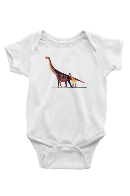 Dinozor Baskılı Beyaz Unisex Bebek Body - Zıbın