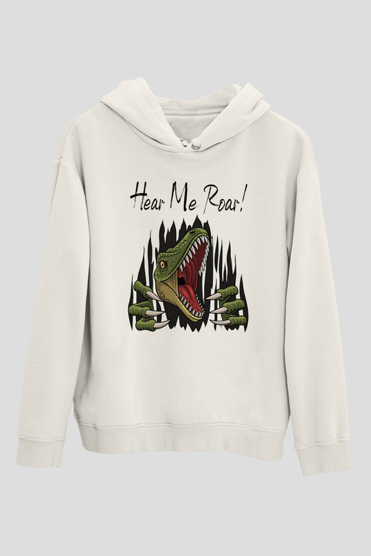 Dinozor Beyaz Unisex Kapüşonlu Sweatshirt