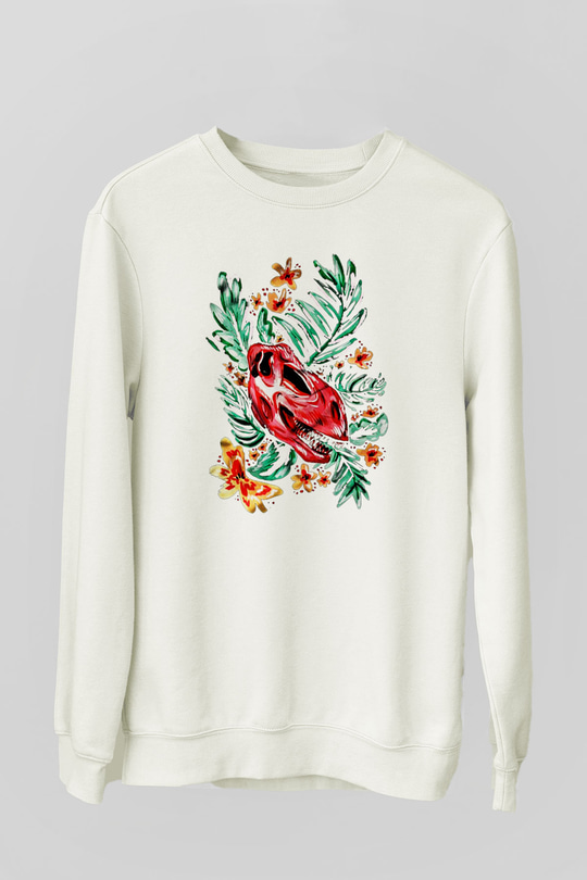 Dinozor Beyaz Unisex Sweatshirt