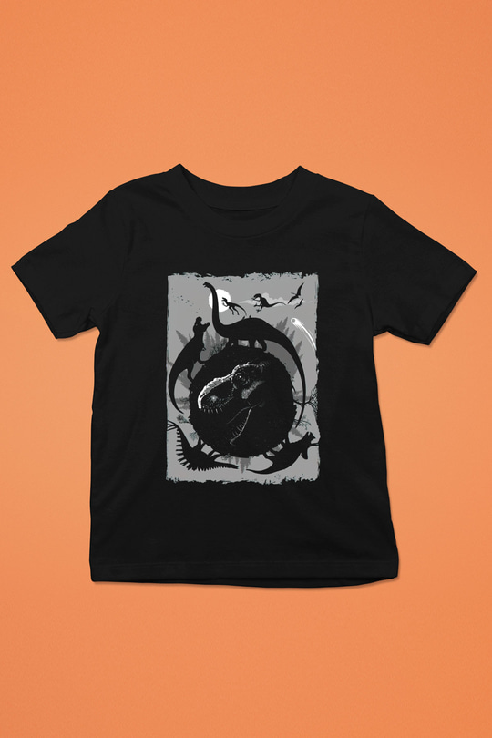 Dinozor Siyah Unisex Çocuk Tişört