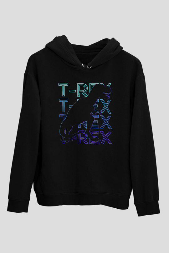 Dinozor Siyah Unisex Kapüşonlu Sweatshirt