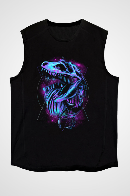 Dinozor Siyah Unisex Kolsuz Tişört