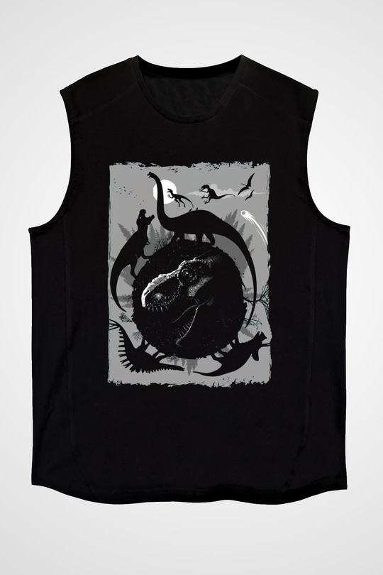 Dinozor Siyah Unisex Kolsuz Tişört