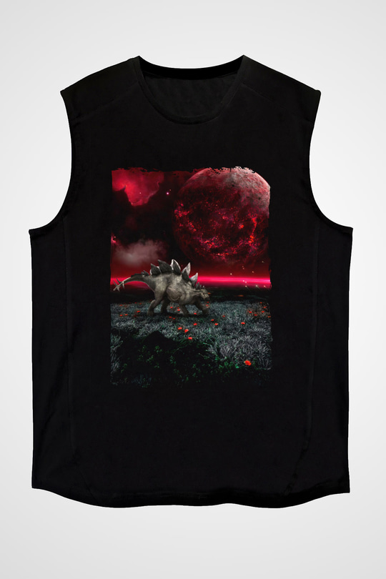 Dinozor Siyah Unisex Kolsuz Tişört