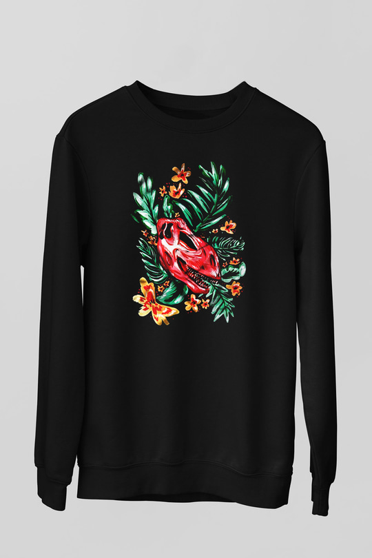 Dinozor Siyah Unisex Sweatshirt
