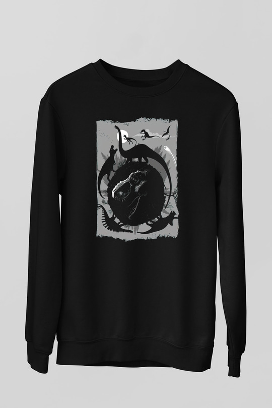 Dinozor Siyah Unisex Sweatshirt