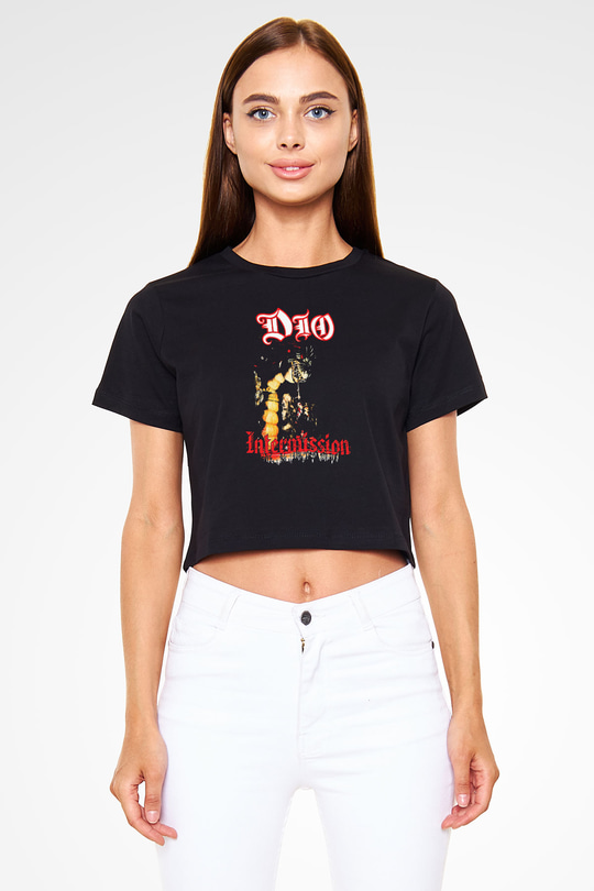 Dio Baskılı Unisex Siyah Crop Top Tişört