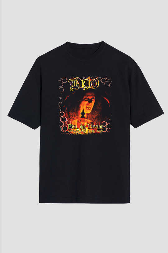 Dio Baskılı Unisex Siyah Oversize Tişört