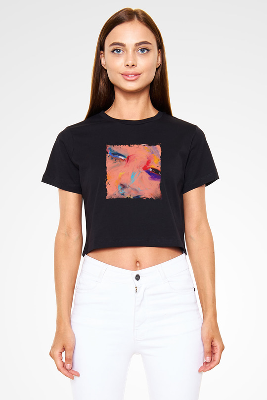 Diplo Baskılı Crop Top Siyah Kadın Tişört