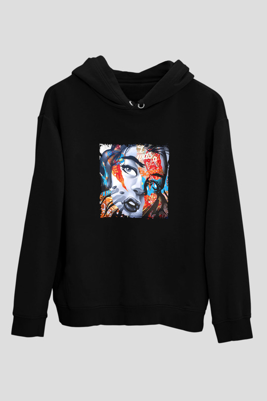 Diplo Baskılı Unisex Siyah Hoodie