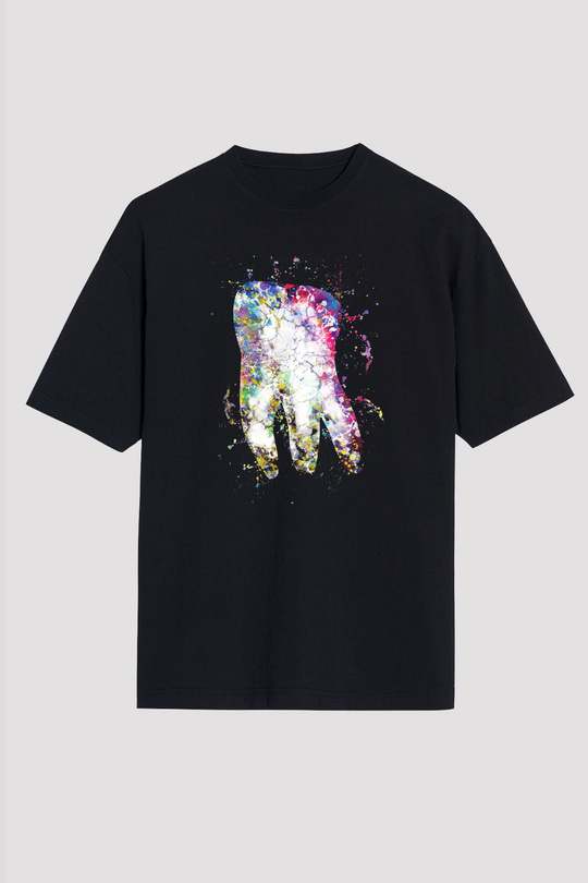 Diş İllustrasyon Baskılı Unisex Oversize Tişört - Tshirt