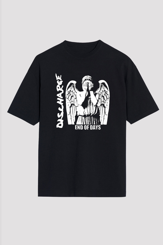 Discharge Baskılı Unisex Siyah Oversize Tişört
