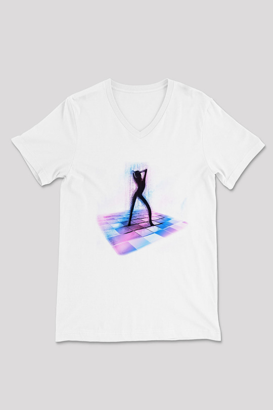 Disko Beyaz Unisex V Yaka Tişört